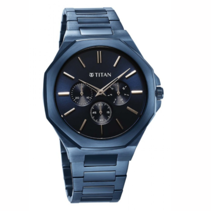 Titan Classic Slim Multifunction 90198QM01 Blue Dial Stainless Steel Strap Men Watch